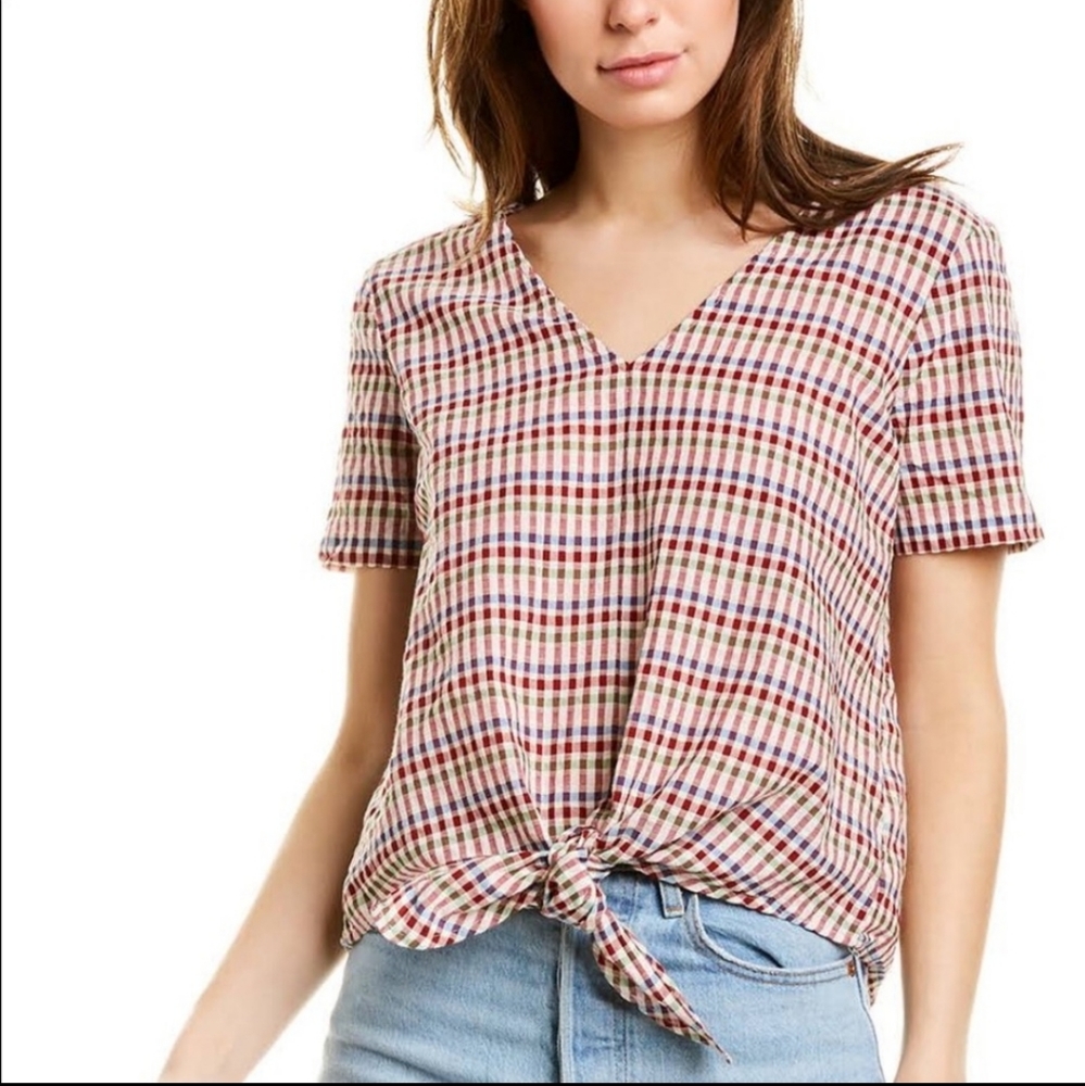 Madewell tie-front plaid blouse